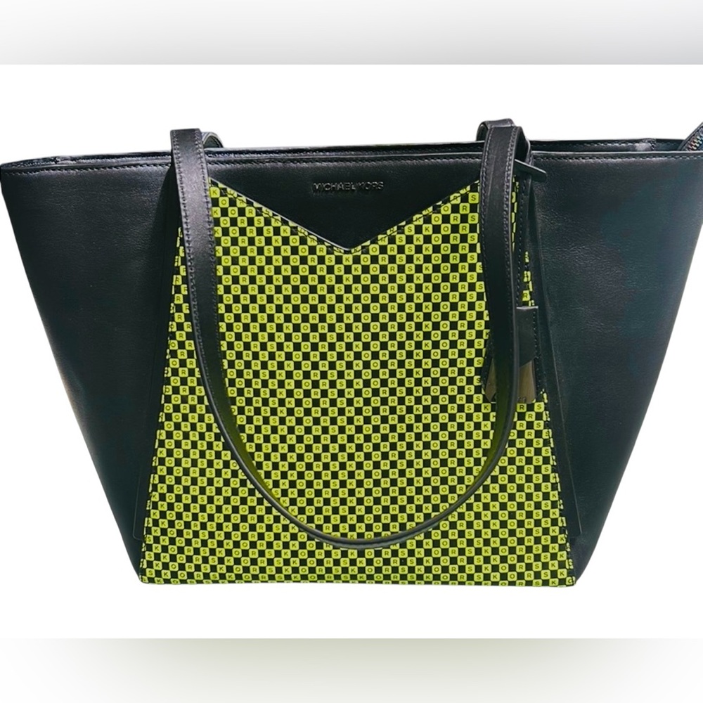 MICHAEL KORS Whitney Checkerboard Leather Tote 🖤💚💛